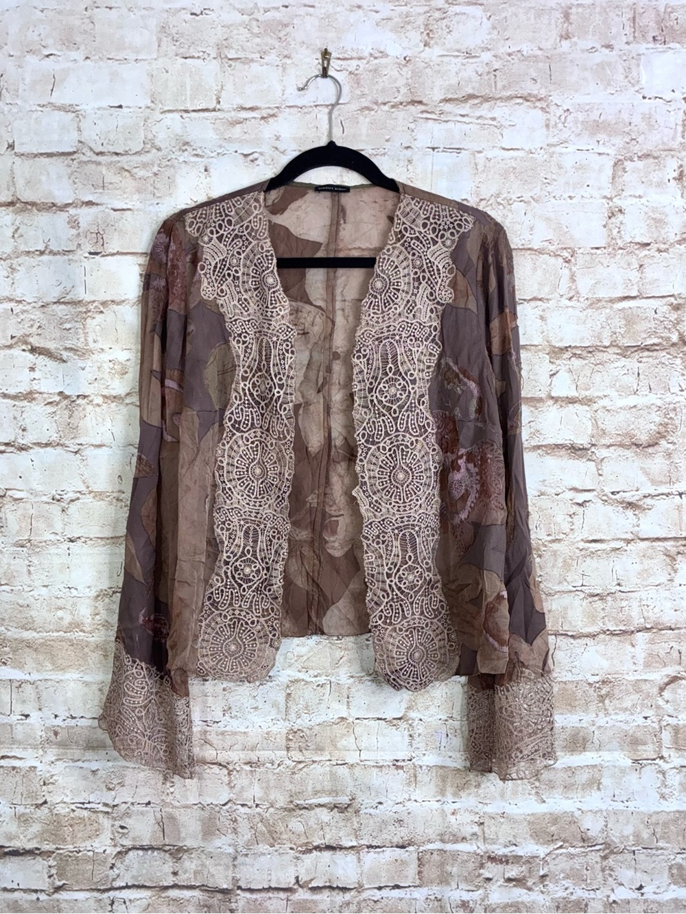 Mariella Burani Vintage Wool Silk Blend Open Front Semi Sheer Blouse Size 12